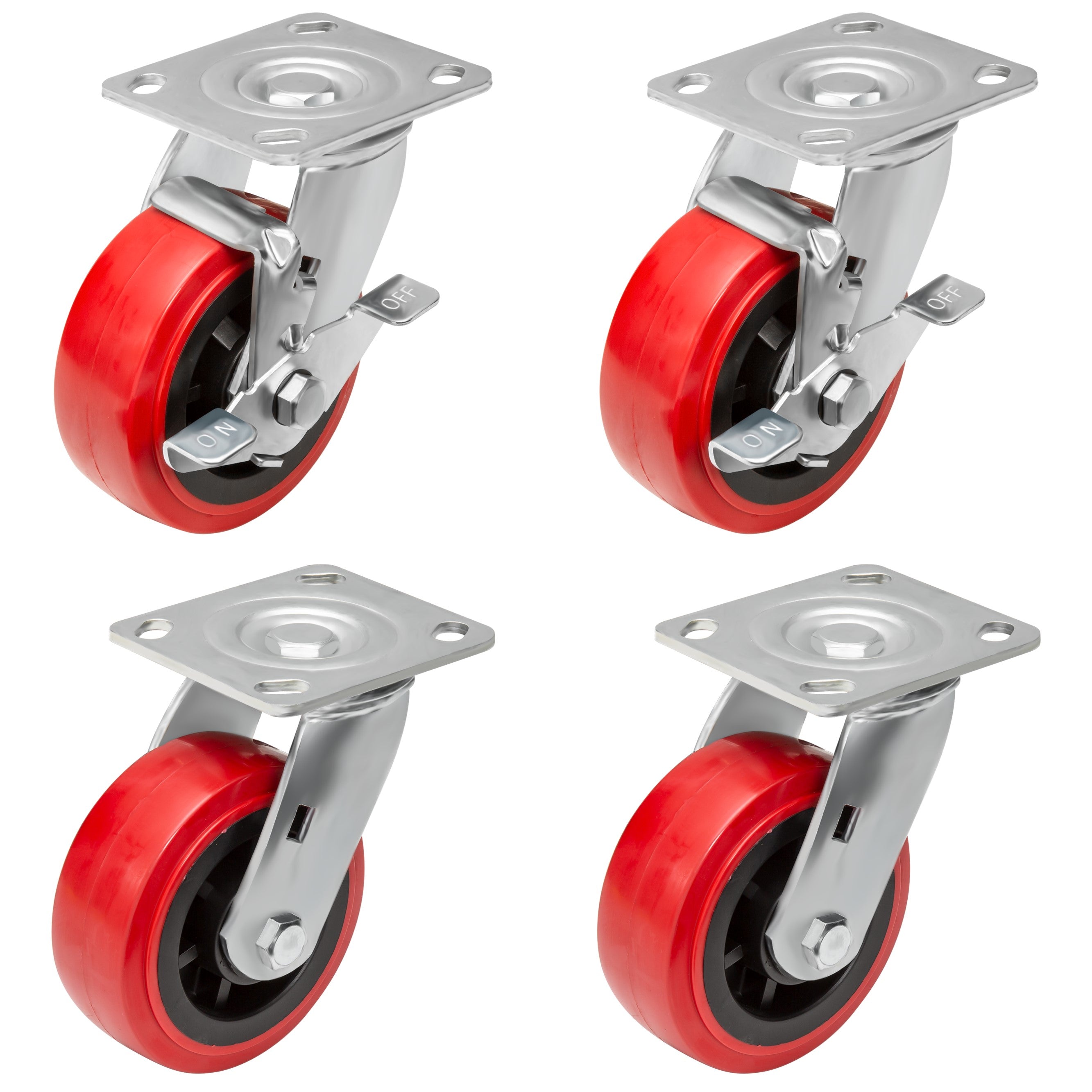 GSW 5" Industrial Casters - Heavy Duty Casters, Set of 4 Plate Casters with Loading Capacity of 2400 Lbs, Use for Heavy Equipment, Carts, and Workbench (2 Swivels and 2 Brakes)