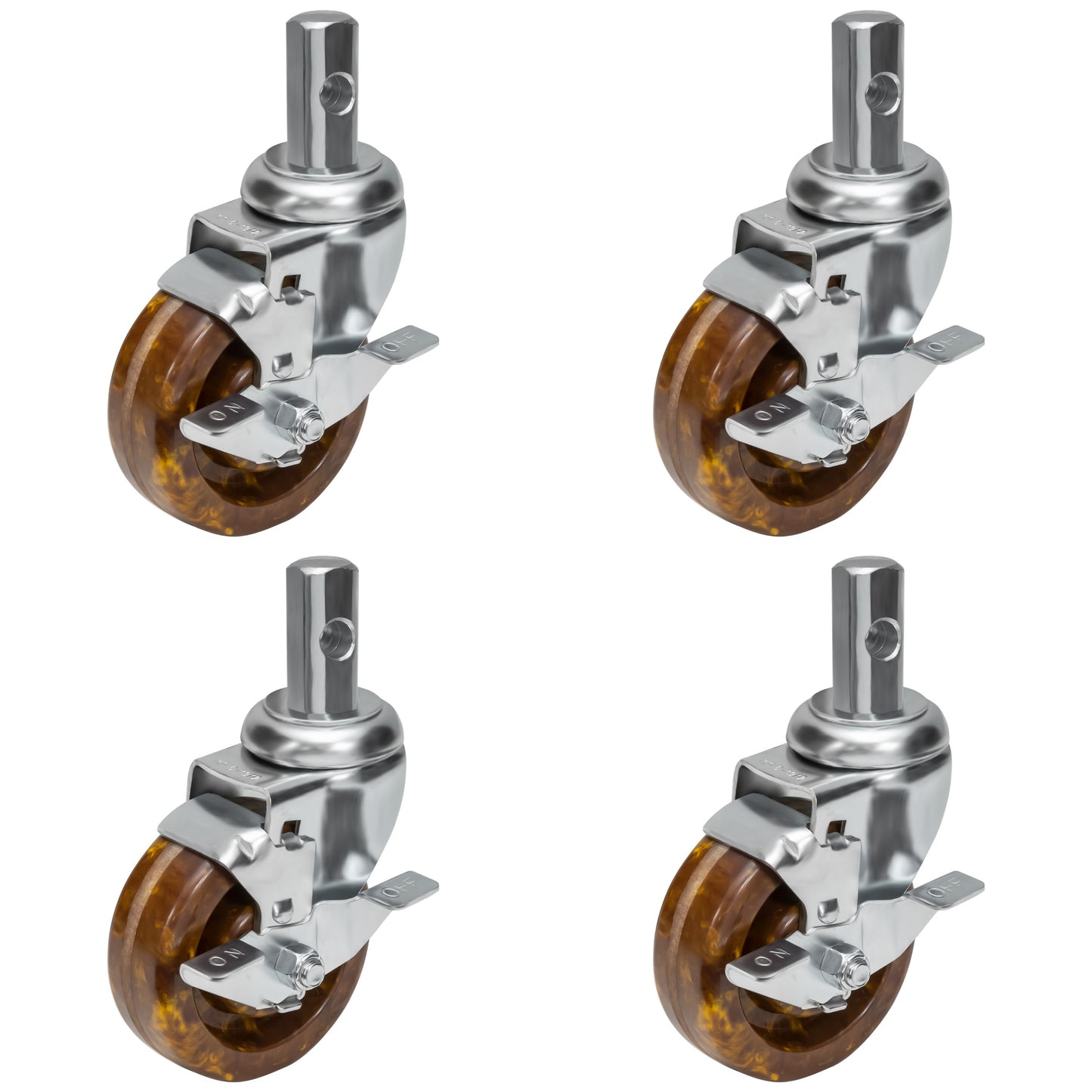 GSW 4" High-Temperature Oven Rack Casters - Square Stem Casters - Set of 4 Phenolic Casters with 1200 Lbs Loading Capacity for Pan Racks (Swivel with Brake)