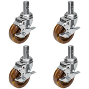 GSW 4" High-Temperature Oven Rack Casters - Square Stem Casters - Set of 4 Phenolic Casters with 1200 Lbs Loading Capacity for Pan Racks (Swivel with Brake)
