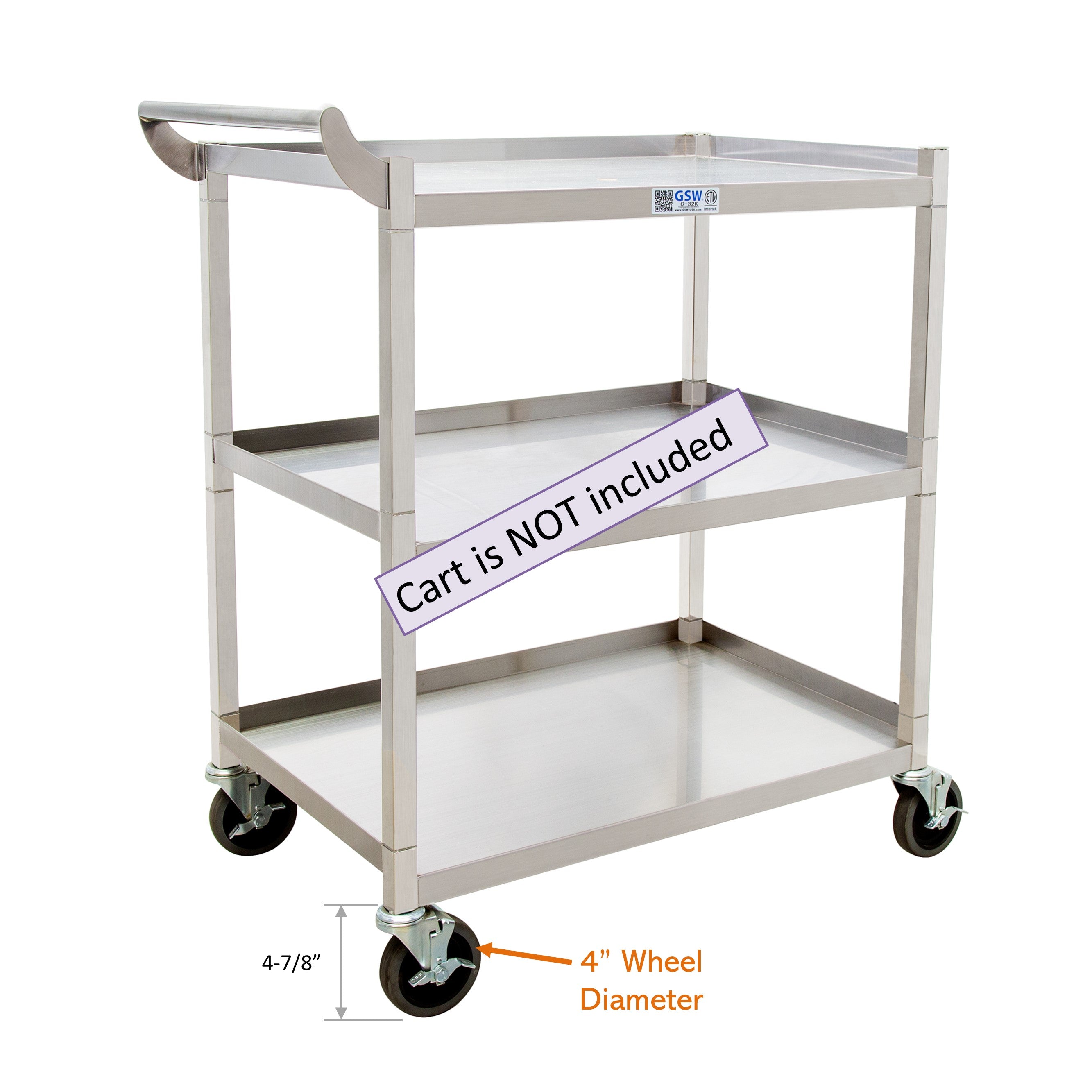 GSW 4" Square Stem Casters with Caster socket - Loading Capacity: 800 lbs; use for GSW Utility Carts (C-31K & C-32K), Service Carts, and Shelf Steel Carts (Swivel With Brake)