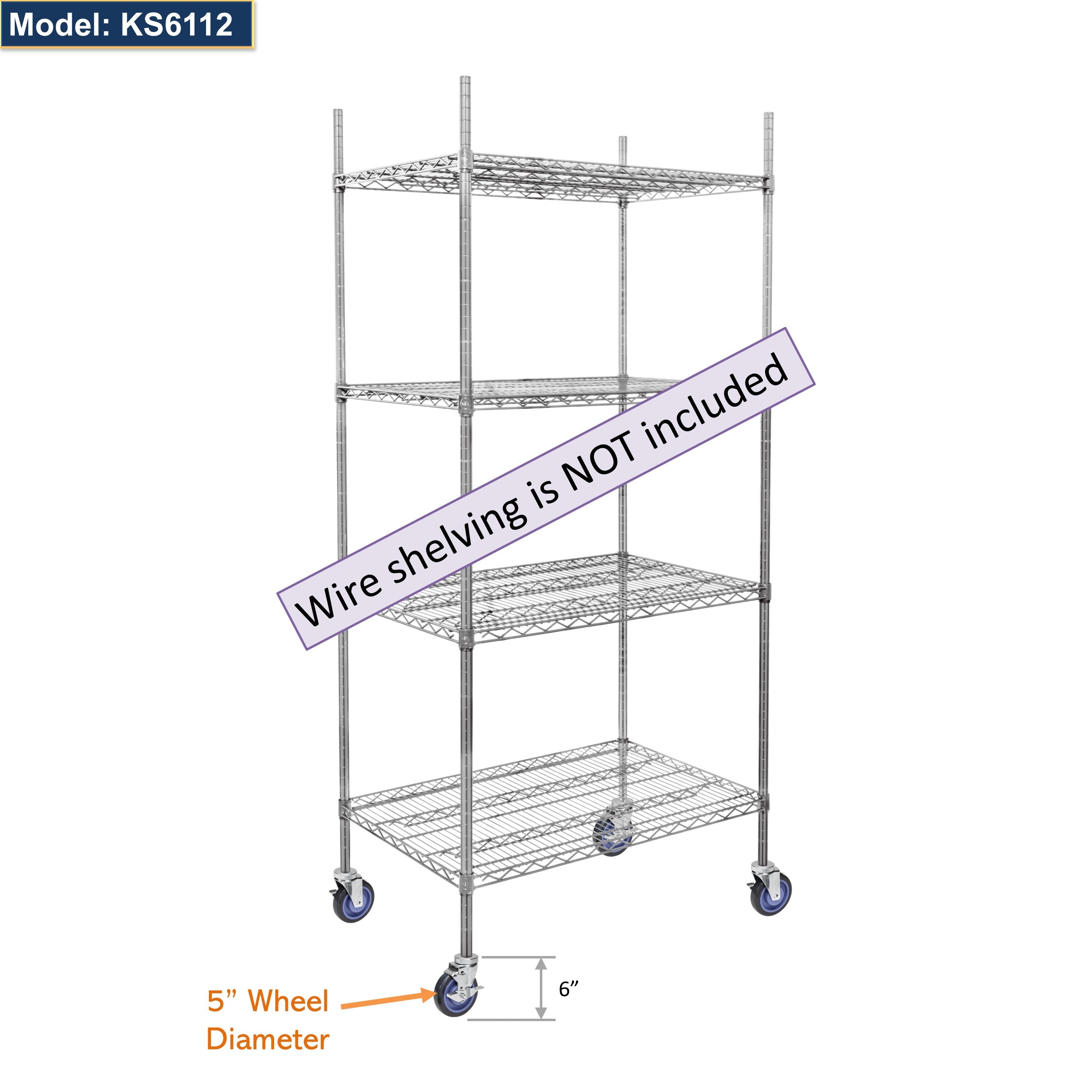 GSW 5" Heavy Duty Casters Wheels with Expanding Stem - Loading Capacity: 1480 lbs. Use for Wire Shelvings, Storage Racks, Residential, Warehouses (Swivel with Brake)