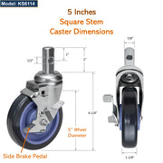 GSW 5" Caster Wheels, Polyurethane Stem Casters - Heavy Duty Set of 4 for Food Storage Racks, GSW Pan Racks.