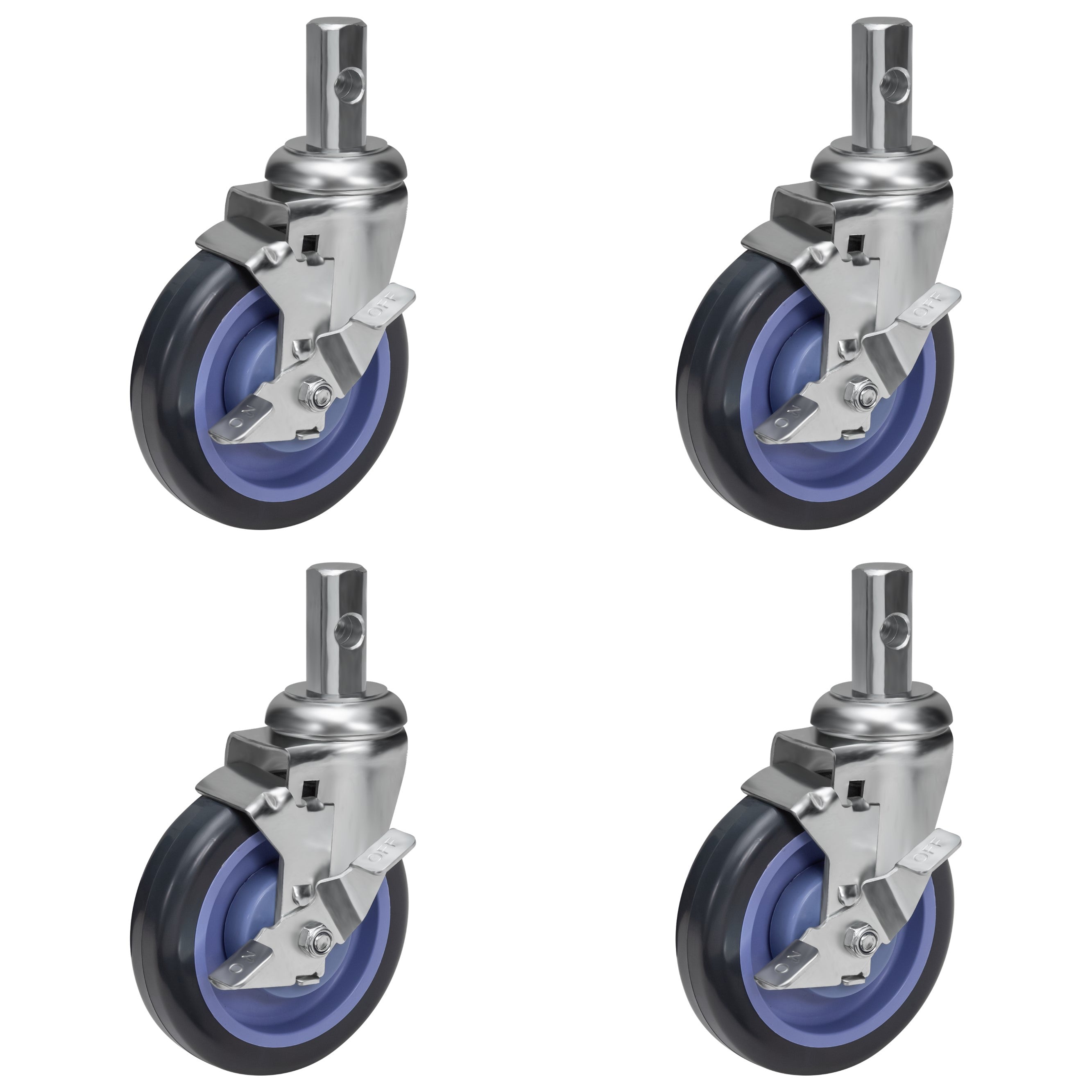 GSW 5" Caster Wheels, Polyurethane Stem Casters - Heavy Duty Set of 4 for Food Storage Racks, GSW Pan Racks.