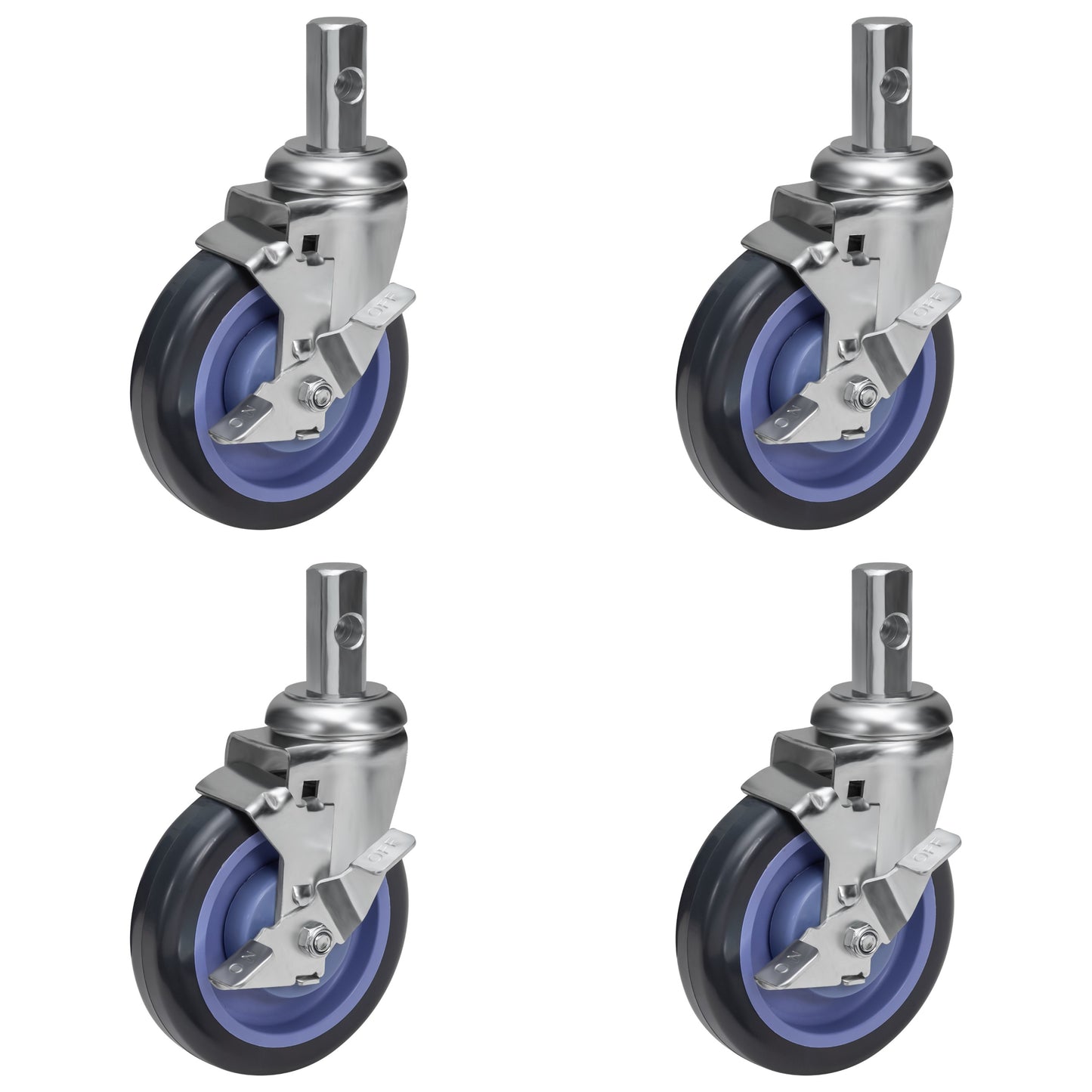 GSW 5" Caster Wheels, Polyurethane Stem Casters - Heavy Duty Set of 4 for Food Storage Racks, GSW Pan Racks.