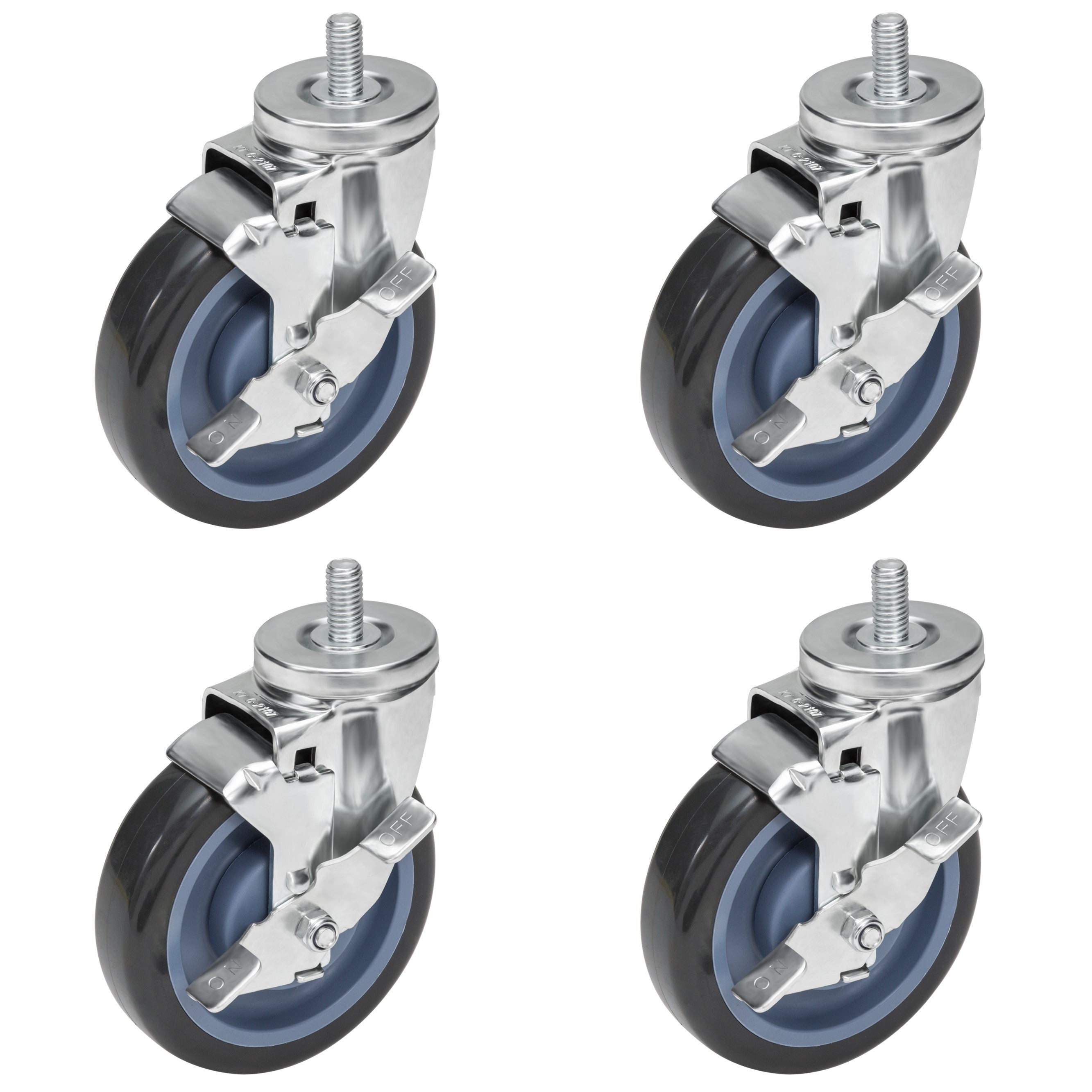 GSW 4" Caster Replacement Cart Wheels, Polyurethane Stem Casters Set of 4 for GSW Cart (C-SCE), Platform Cart, Industrial Cart with Loading Capacity of 1320 Lbs (Swivel with Brake)