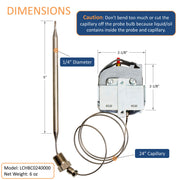 Robertshaw LCHBC0240000 High Limit Electric Cooking Control, Temp 250 °F, 24" Capillary Length, Manual Reset