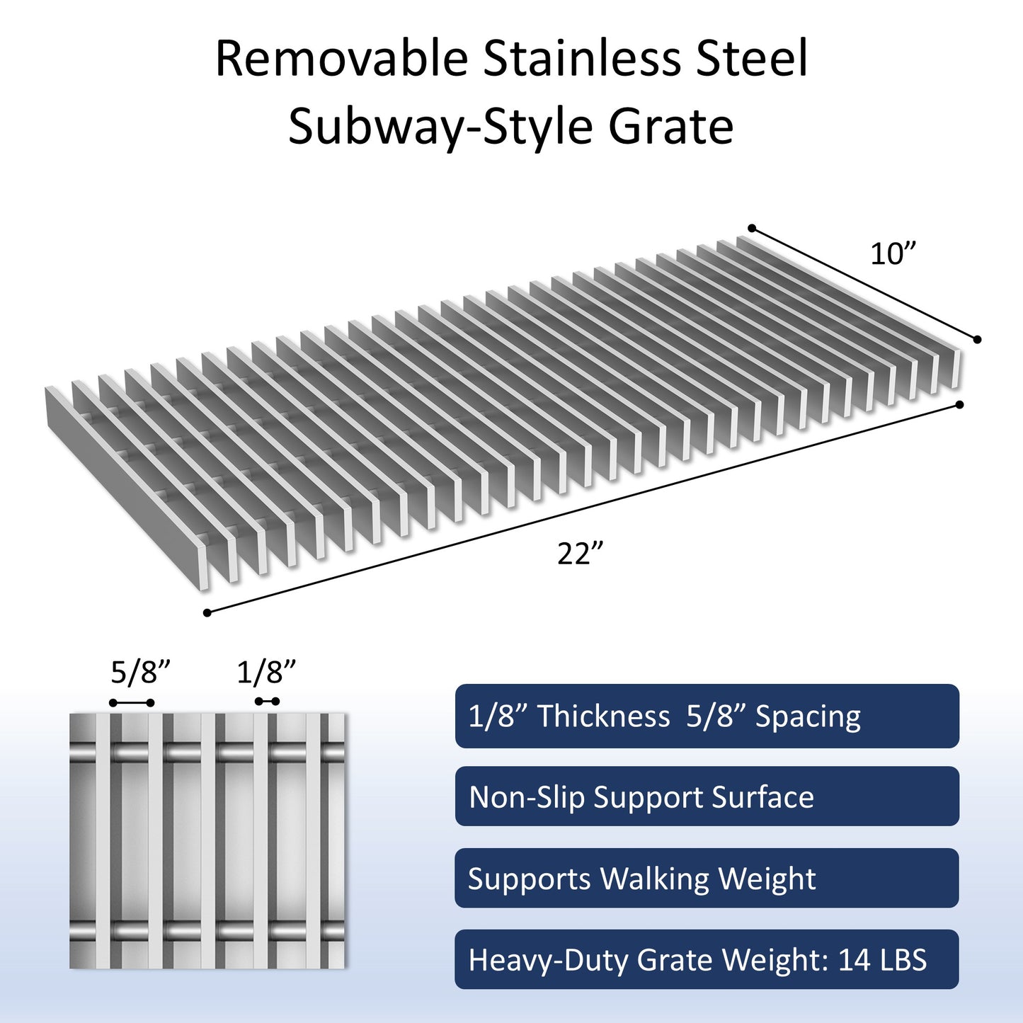 Leyso 12 x 24 in 14-Gauge Stainless Steel Floor Trough Drain - Removable Grate + Strainer Basket