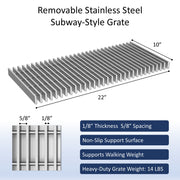 Leyso 12 x 24 in 14-Gauge Stainless Steel Floor Trough Drain - Removable Grate + Strainer Basket