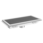 Leyso 12 x 48 in 14-Gauge Stainless Steel Floor Trough Drain - Removable Grate + Strainer Basket