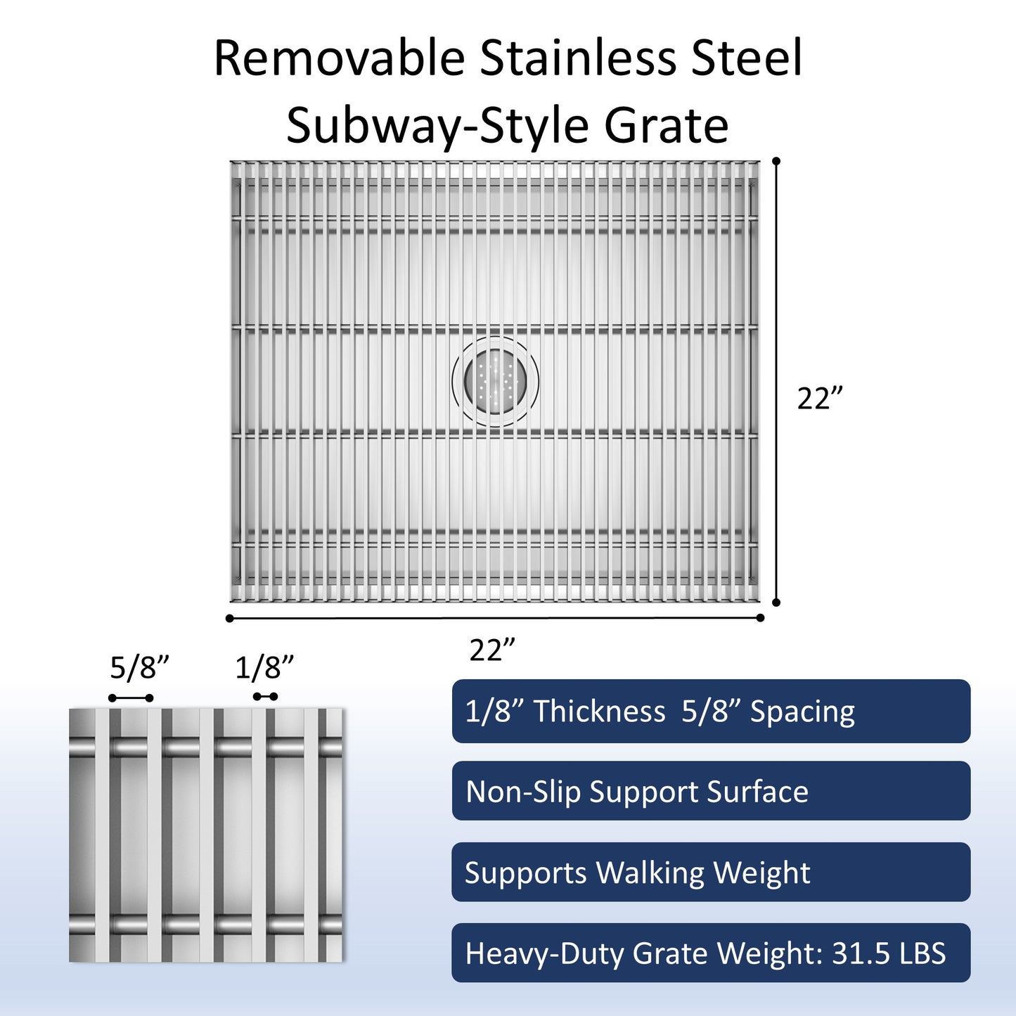Leyso 24 x 24 in 14-Gauge Stainless Steel Floor Trough Drain - Removable Grate + Strainer Basket