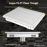 Leyso 24 x 24 in 14-Gauge Stainless Steel Floor Trough Drain - Removable Grate + Strainer Basket