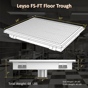 Leyso 24 x 30 in 14-Gauge Stainless Steel Floor Trough Drain - Removable Grate + Strainer Basket