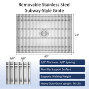 Leyso 24 x 42 in 14-Gauge Stainless Steel Floor Trough Drain - Removable Grate + Strainer Basket