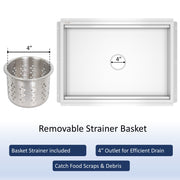 Leyso 24 x 42 in 14-Gauge Stainless Steel Floor Trough Drain - Removable Grate + Strainer Basket
