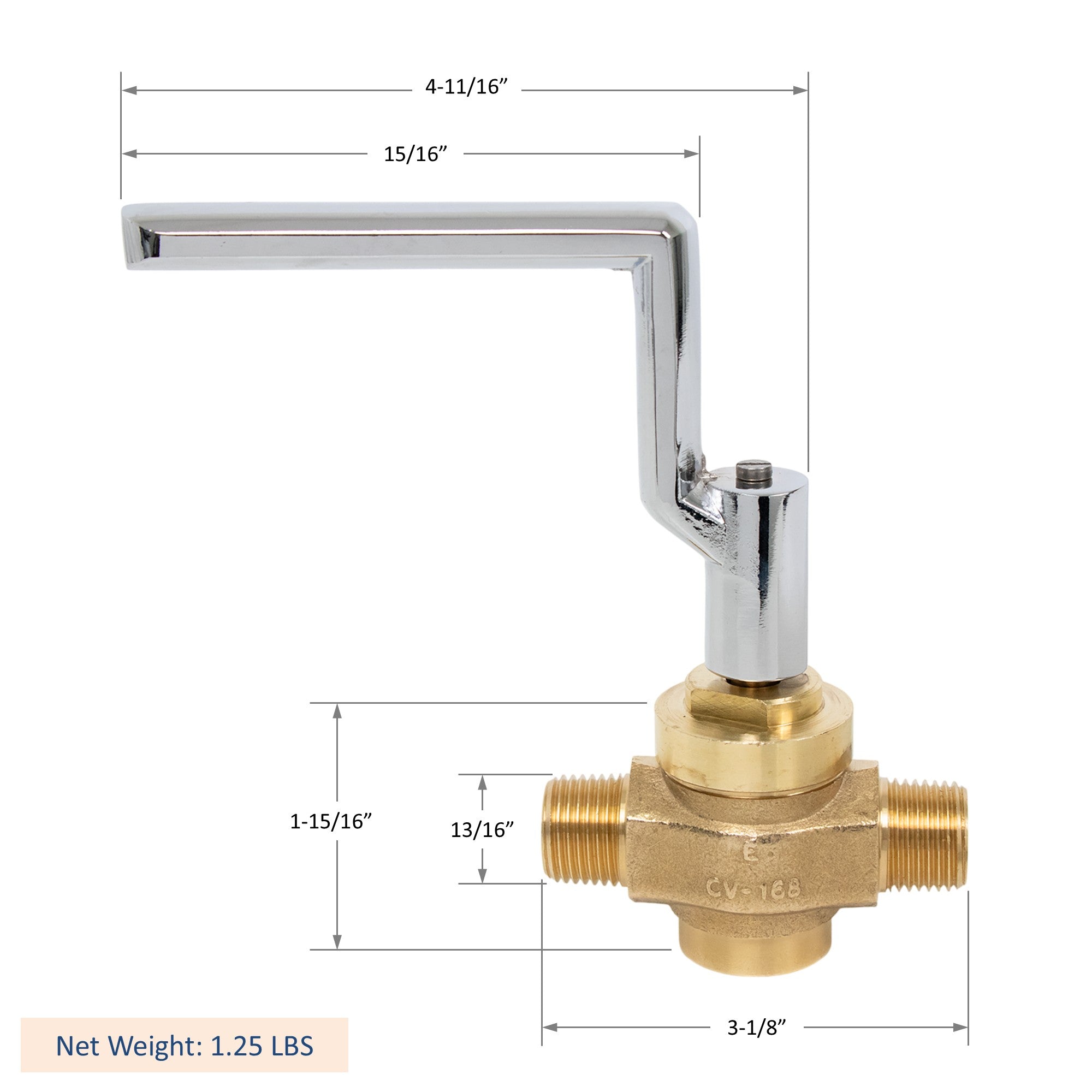 Leyso WR-GV Copper Gas Valve with Handle for Commercial Chinese Wok Range, CSA Approved, 1/2" NPT x 1/2" NPT, Marking: 1/2 PSI E CV-168