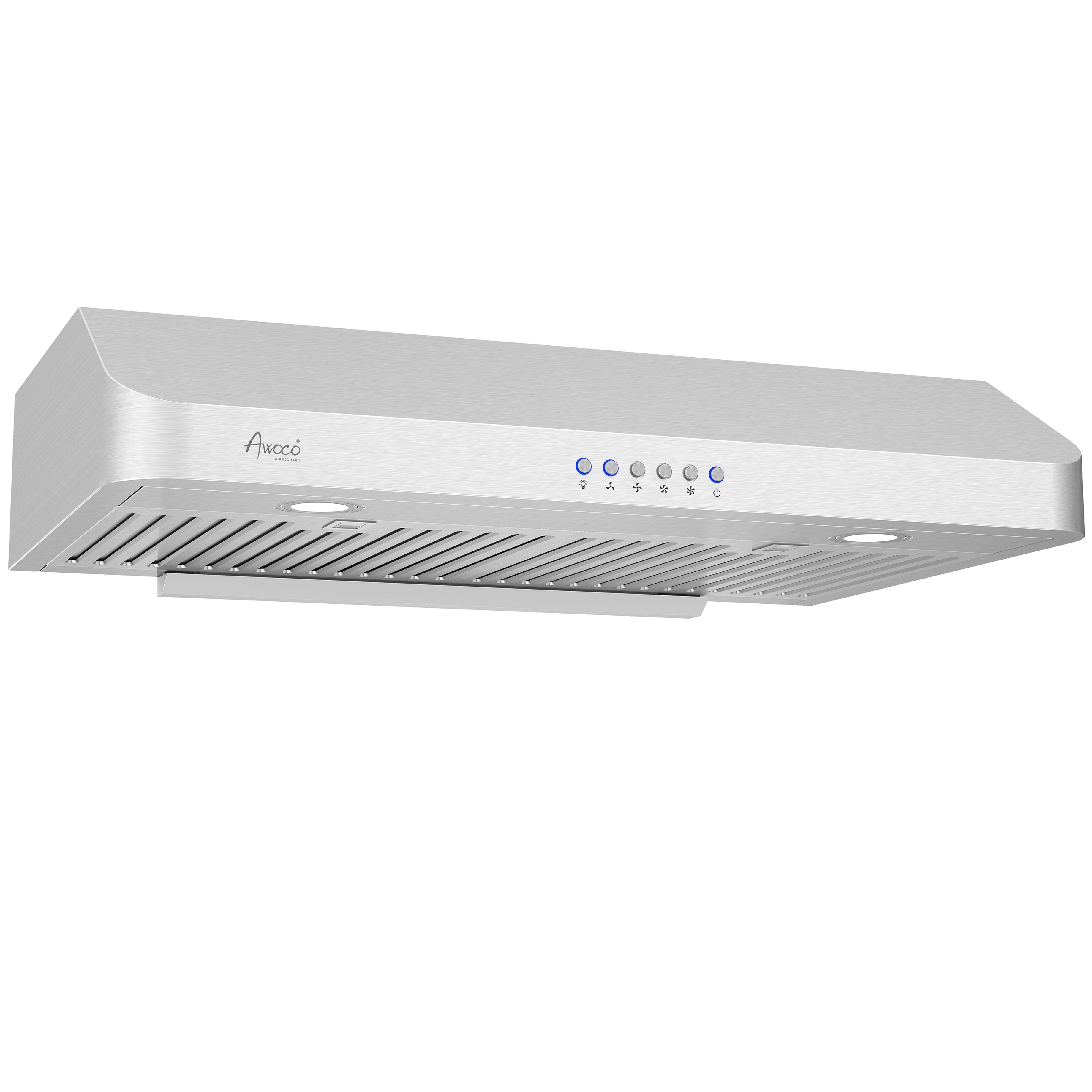 Awoco RH-C06-30 Classic 6" High Stainless Steel Under Cabinet 4 Speeds 900CFM Range Hood with 2 LED Lights (30"W Top Vent)
