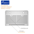 Awoco RH-R06-30 Rectangle Vent 6" High Stainless Steel Under Cabinet 4 Speeds 900CFM Range Hood with LED Lights (30"W Rear Vent)
