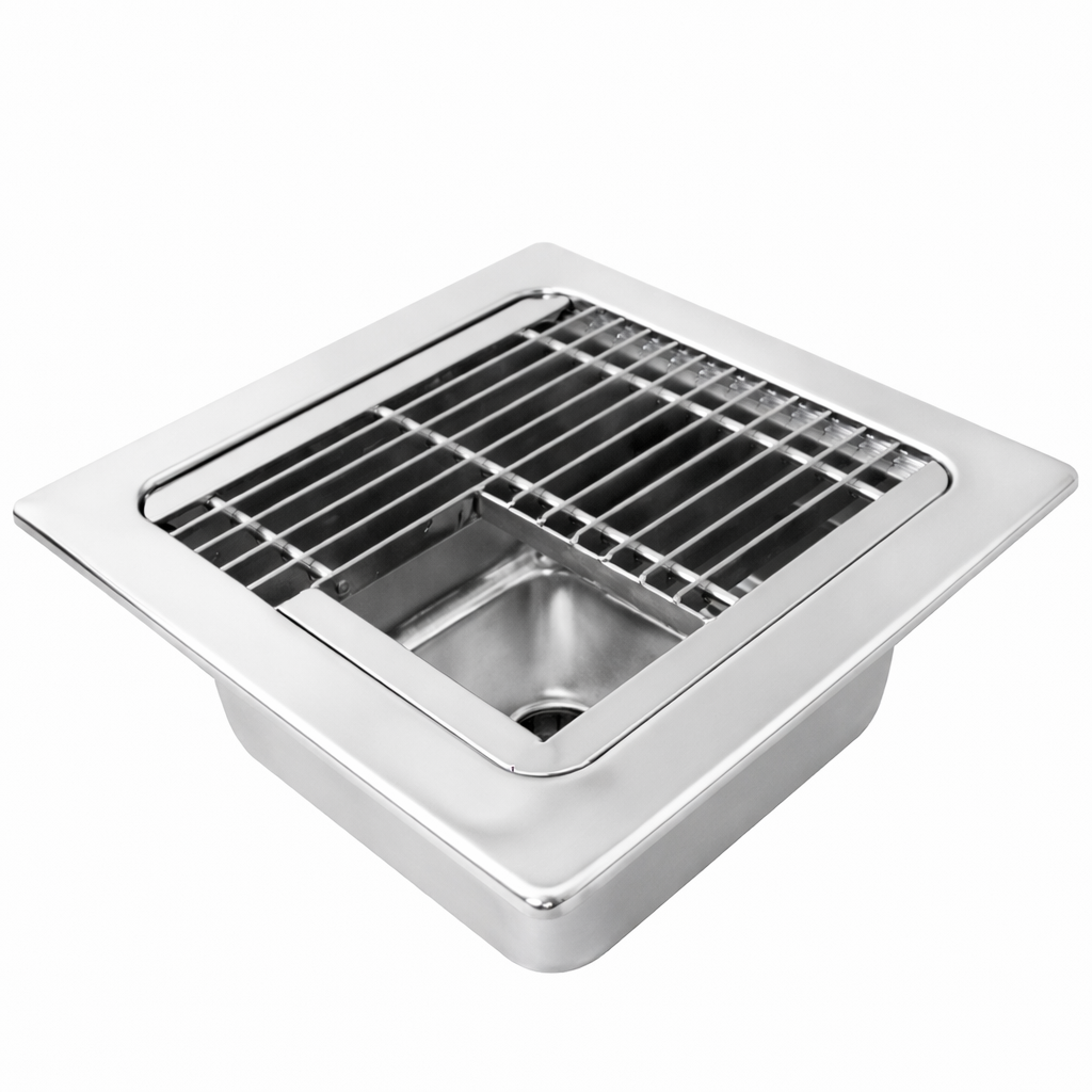 Leyso 12"x12" Type 304 Stainless Steel Floor Sink with 3/4 Top Grate, 6" Deep with 3" Drain for Restaurant, Bar and Commercial
