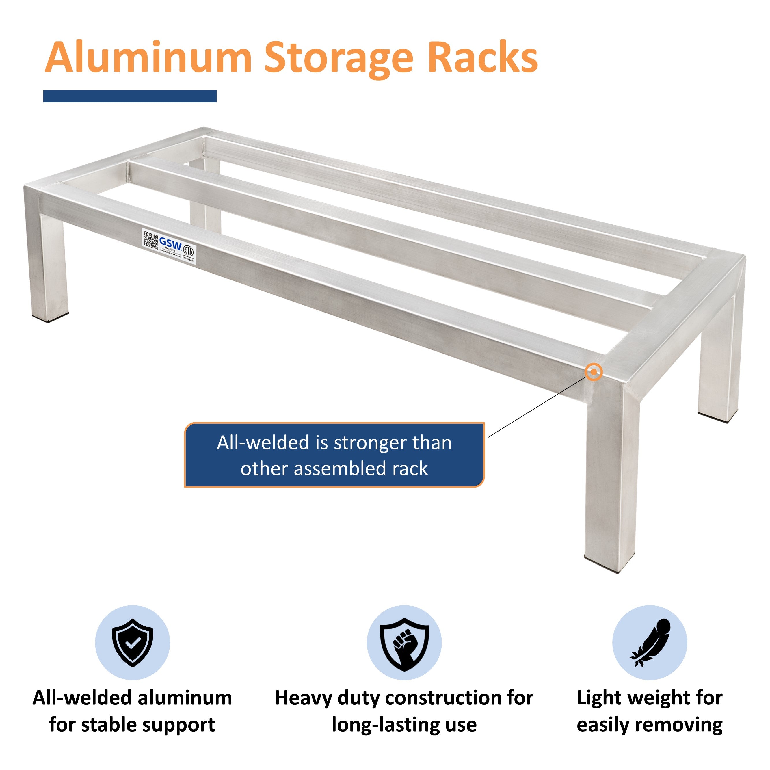 GSW 14"D Aluminum All-welded Dunnage Racks. Storage Rack, Floor Food Shelf for Restaurants, Supermarkets, Garages, Stores