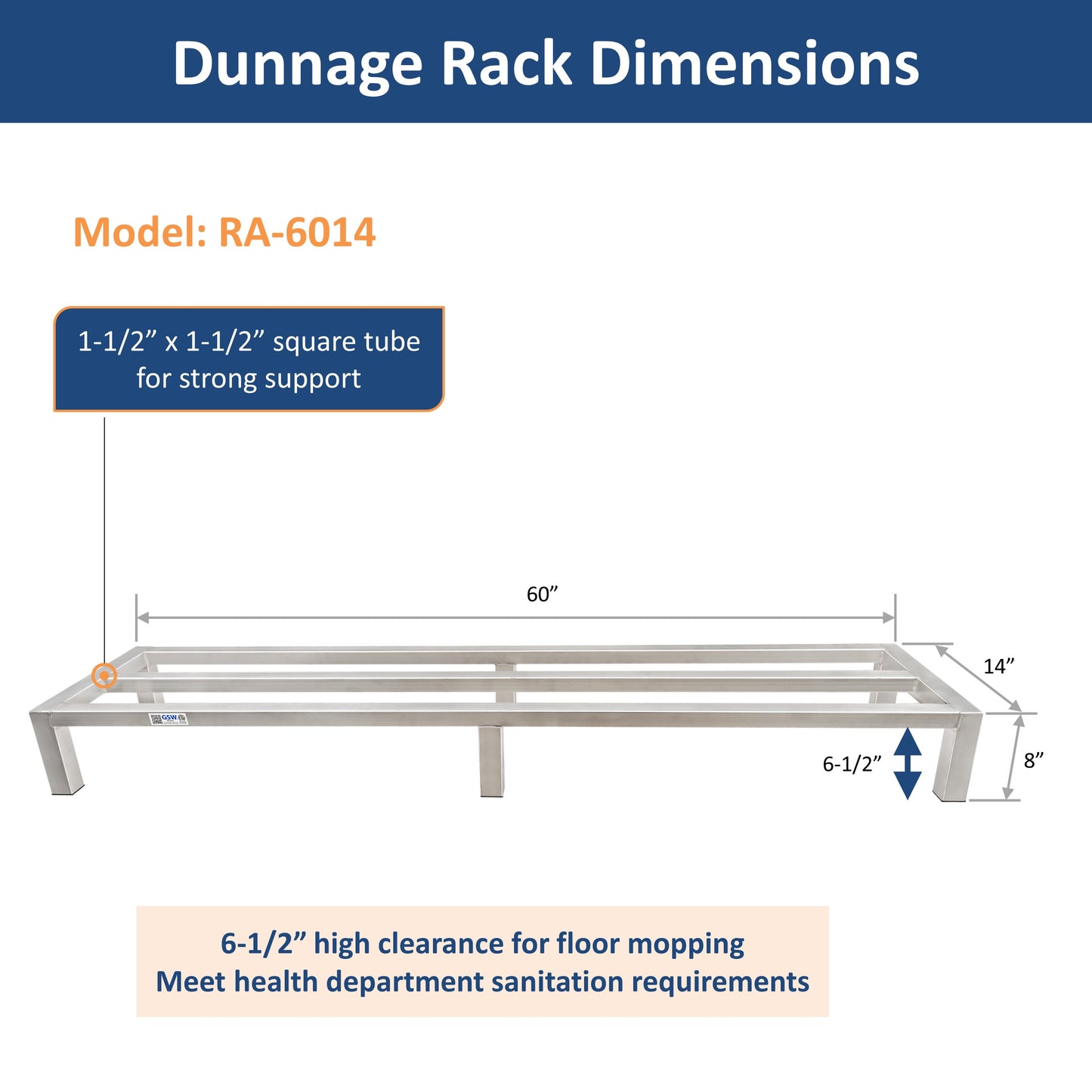 GSW 14"D Aluminum All-welded Dunnage Racks. Storage Rack, Floor Food Shelf for Restaurants, Supermarkets, Garages, Stores