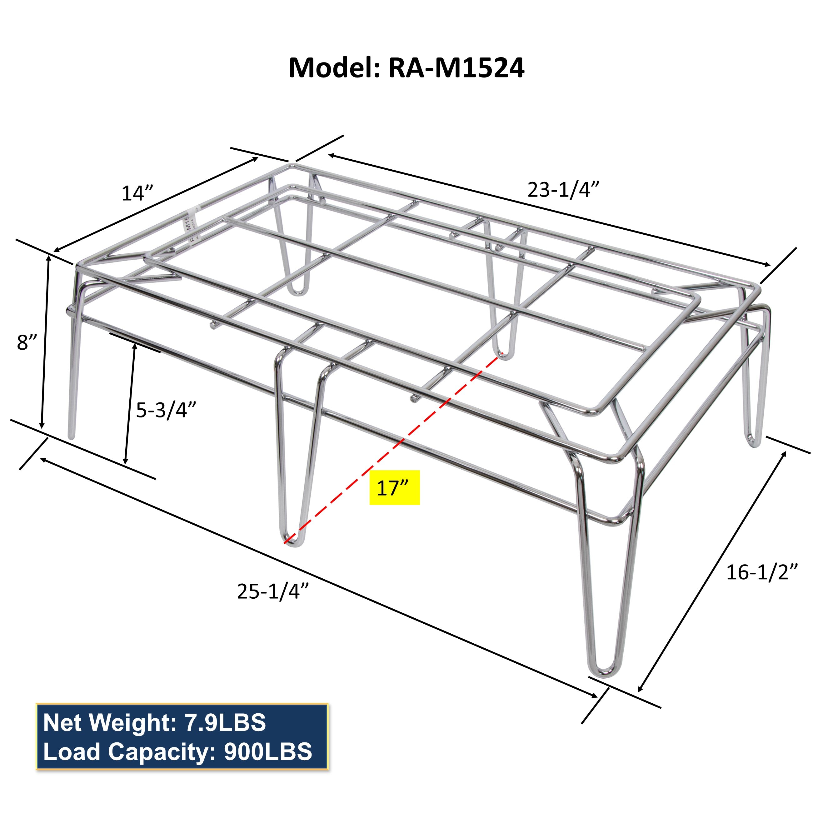 GSW RA-M1524 Heavy Duty All Welded Chrome Wire Multi Functional Rack 25-1/4"x17"x8"