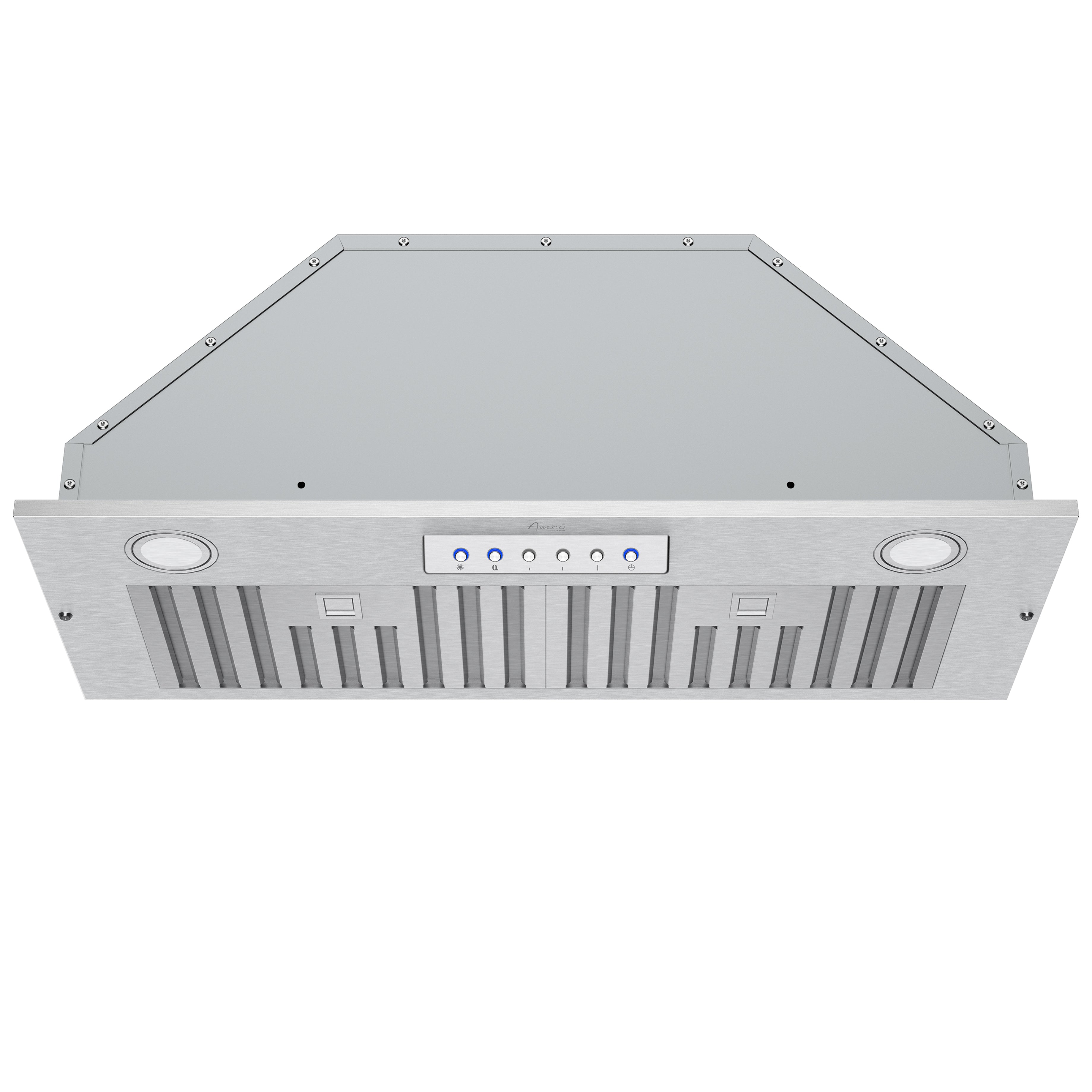 [Refurbished] Awoco RH-BQ-30 11-3/4"D Built-In Insert Stainless Steel Range Hood For Wood Hoods, 4 Speeds, 6” Round Top Vent, 600CFM, LED Lights