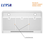 Leyso Simple 36" Under Cabinet Stainless Steel Range Hood, Digital 4-Speed Control, 900 CFM, 2 LED Lights, Baffle Filters