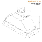 [Refurbished] Awoco RH-BQ-30 11-3/4"D Built-In Insert Stainless Steel Range Hood For Wood Hoods, 4 Speeds, 6” Round Top Vent, 600CFM, LED Lights