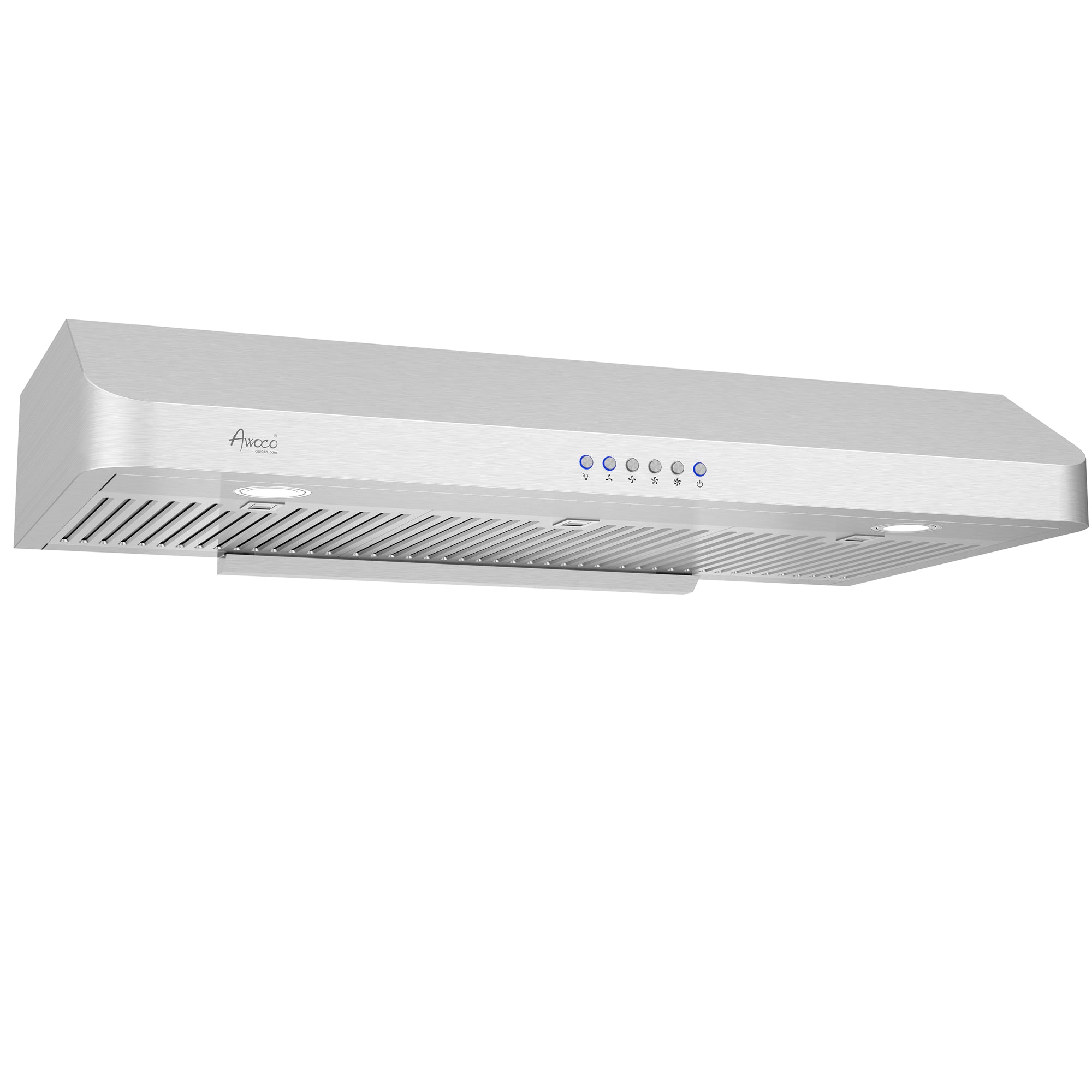 Awoco RH-C06-36 Classic 6" High Stainless Steel Under Cabinet 4 Speeds 900CFM Range Hood with 2 LED Lights Top Vent (36"W Top Vent)