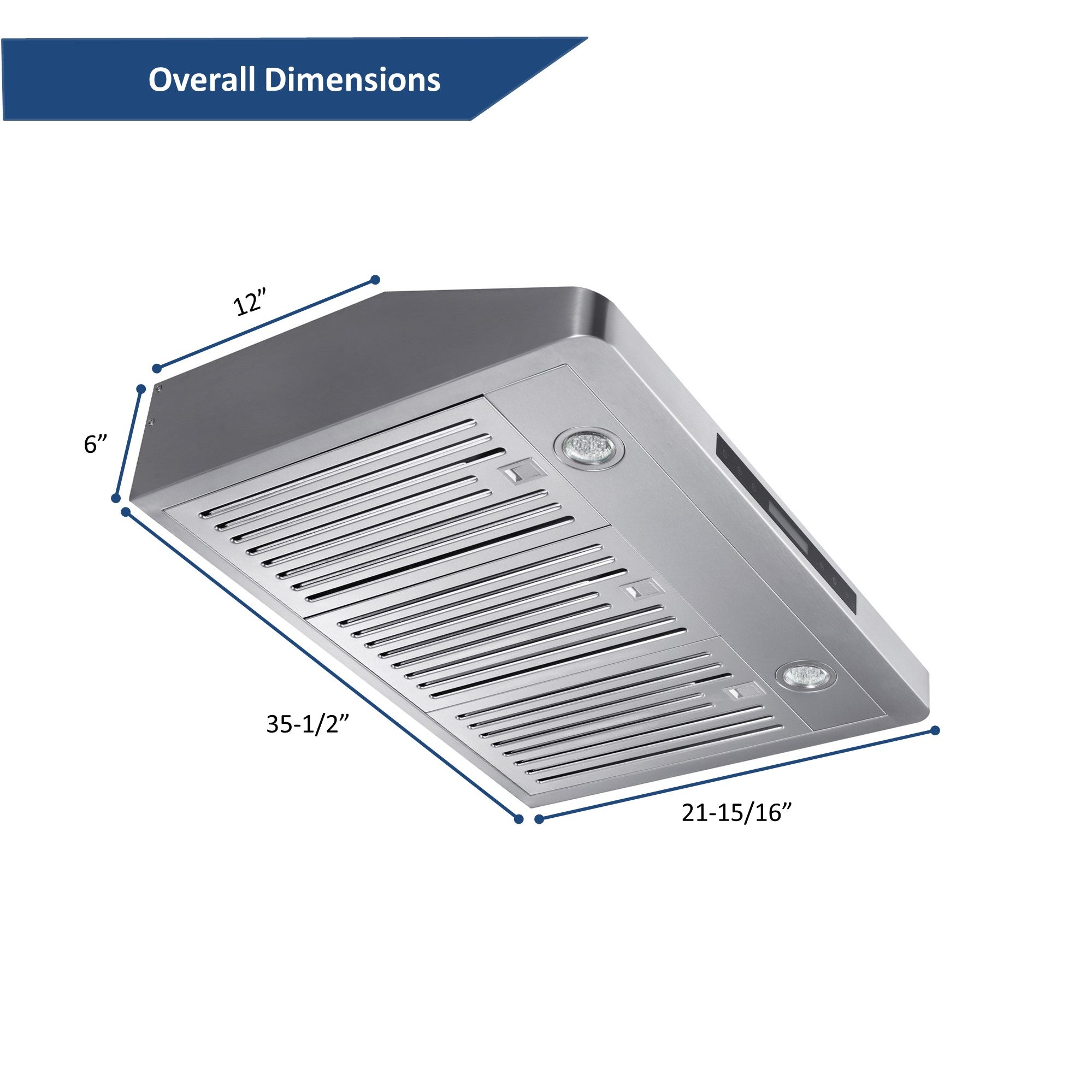 [Refurbished] Awoco RH-C06-A36 36" Classic 6" High 1mm Thick Stainless Steel Under Cabinet 4 Speeds 900CFM Range Hood with 2 LED Lights (All-In-One)