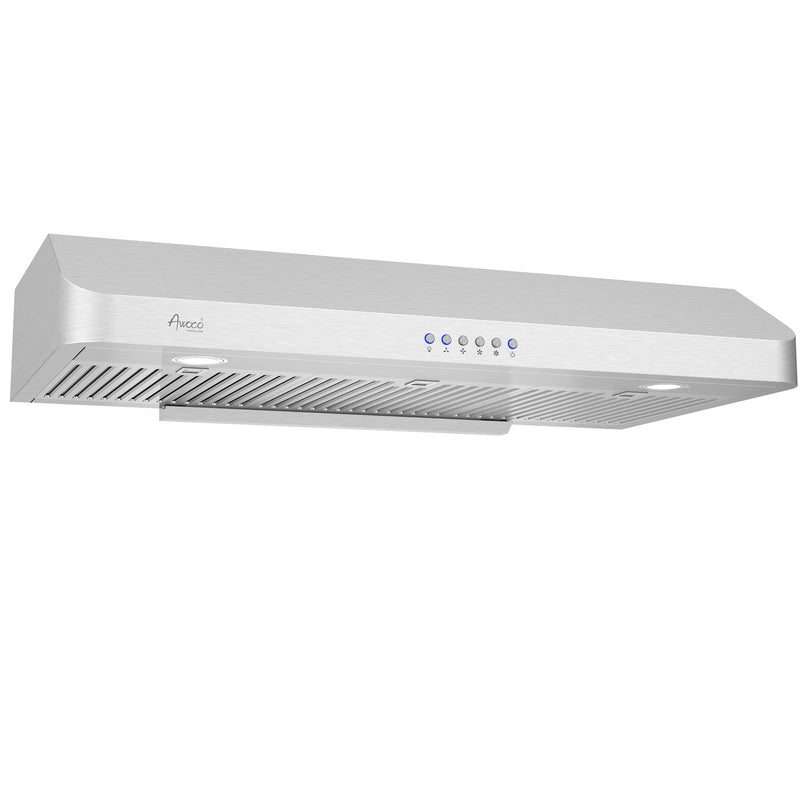 Awoco RH-C06-42 Classic 6" High Stainless Steel Under Cabinet 4 Speeds 900CFM Range Hood with 2 LED Lights (42"W Top Vent)