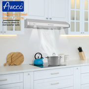 Awoco RH-C06-42 Classic 6" High Stainless Steel Under Cabinet 4 Speeds 900CFM Range Hood with 2 LED Lights (42"W Top Vent)