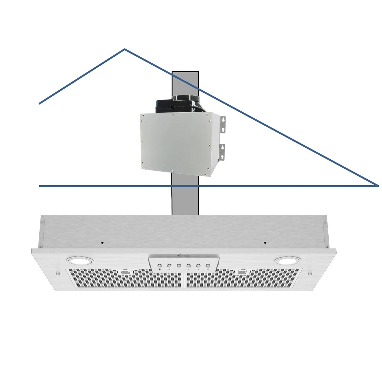 Awoco RH-IT06-30 11-3/4"D Super Quiet Split Insert Stainless Steel Range Hood, 4-Speed, 800 CFM, LED Lights, Mesh Filters with 6” Blower (30"W 6" Vent)