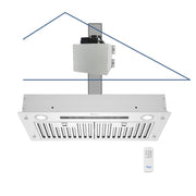 Awoco RH-IT06-R30 14-1/2”D Super Quiet Split Insert Ceiling Mount Stainless Steel Range Hood, 4-Speed, 800 CFM, LED Lights with 6” Blower & Remote Control (30"W 6" Vent)