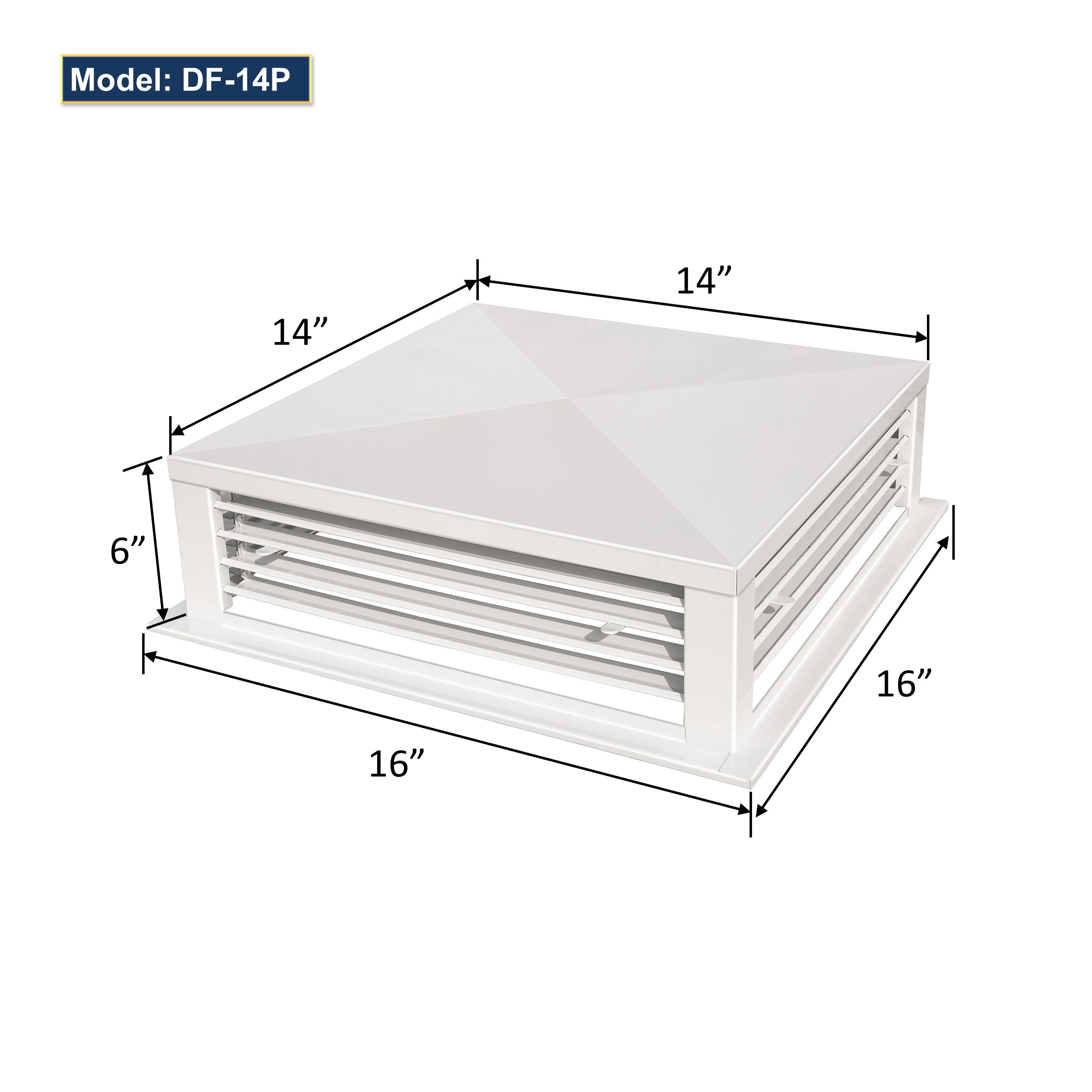 GSW 14” White Powder Coated 4-Way Adjustable Air Diffuser for Evaporative Swamp Cooler, 16” Mounting Edge (14"x14"x6")