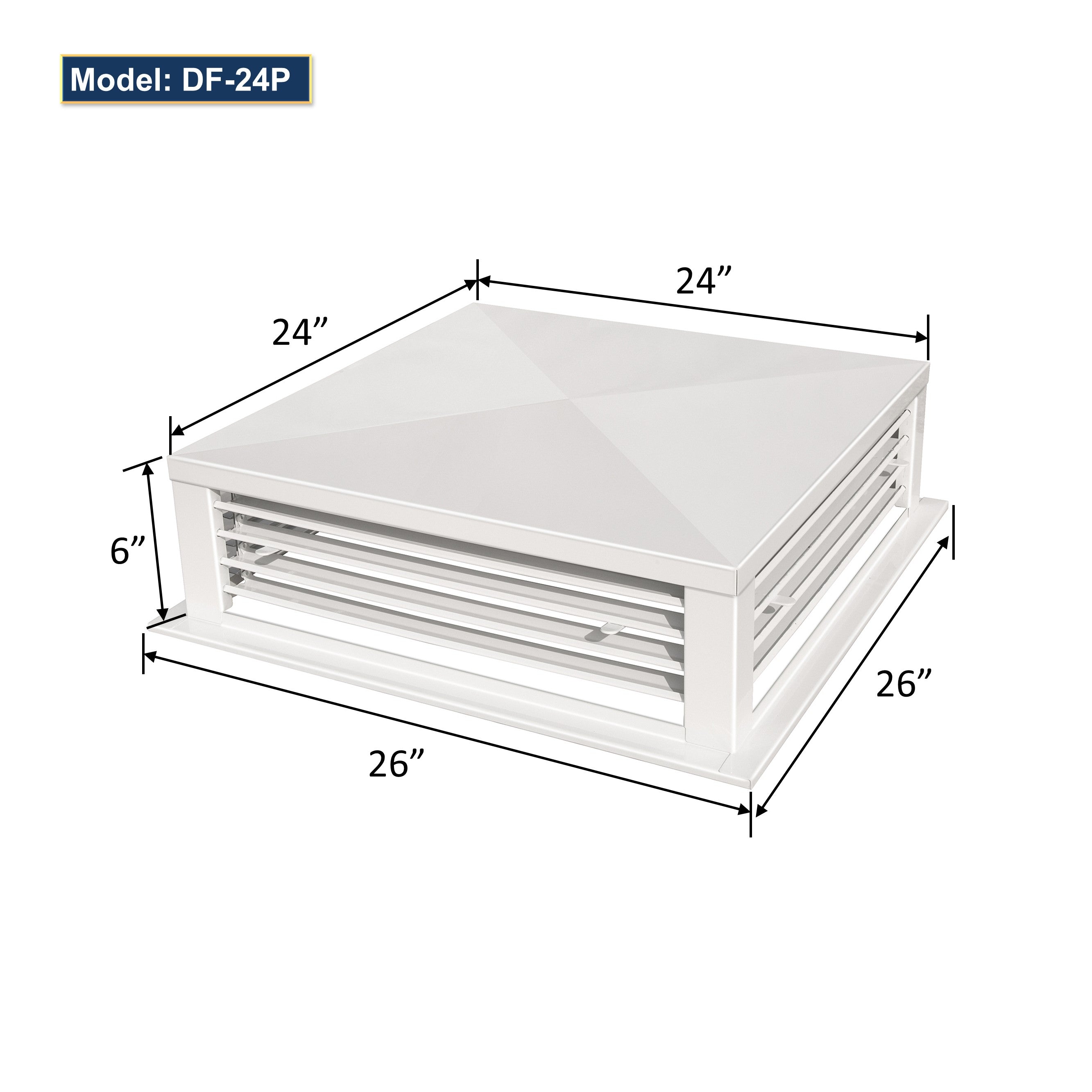 GSW 24” White Powder Coated 4-Way Adjustable Air Diffuser for Evaporative Swamp Cooler, 26” Mounting Edge (24"x24"x6")