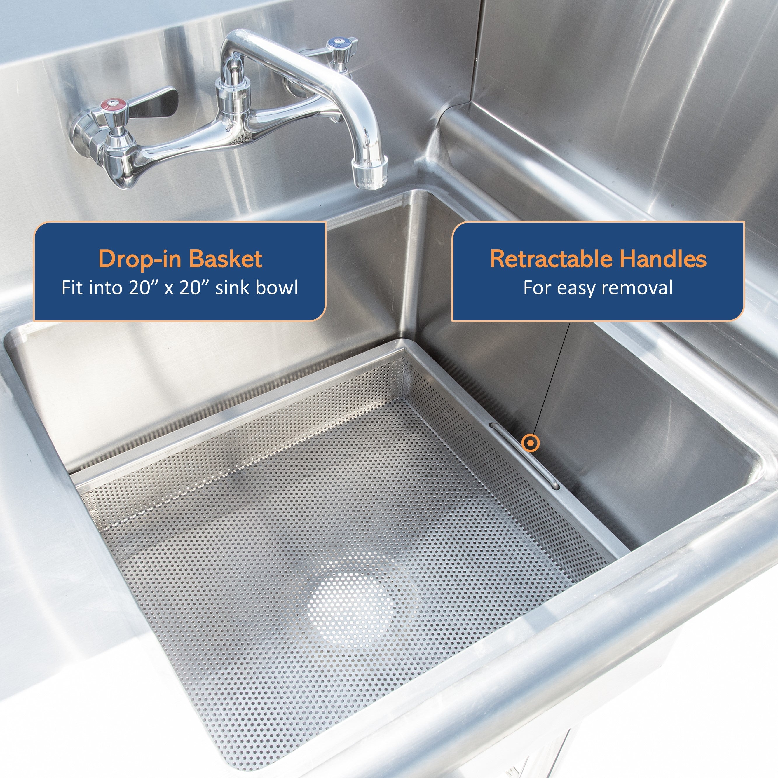 GSW Stainless Steel Compartment ETL Certified Drop-In Sink Drain Basket (20" x 20", Drain Basket)