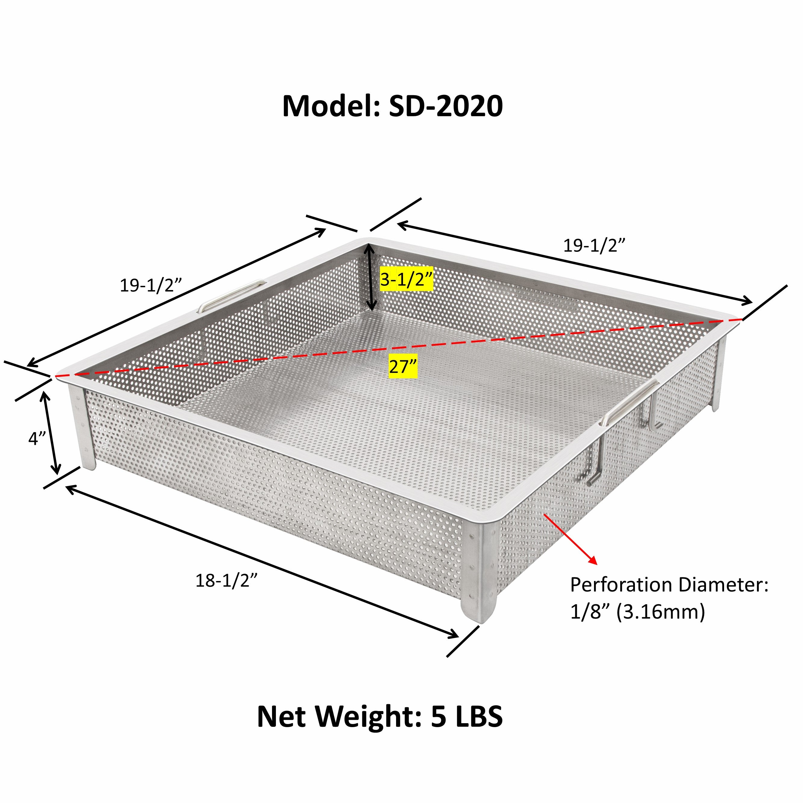 GSW 20 x 20 in Stainless Steel Drop-In Compartment Sink Drain Basket - ETL Certified