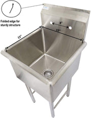 GSW SE15151P One Tub Food Prep Compartment Stainless Steel Commercial Sink - Cross-Braced Legs - 3-1/2 Inch Drain Opening - Strainer Included
