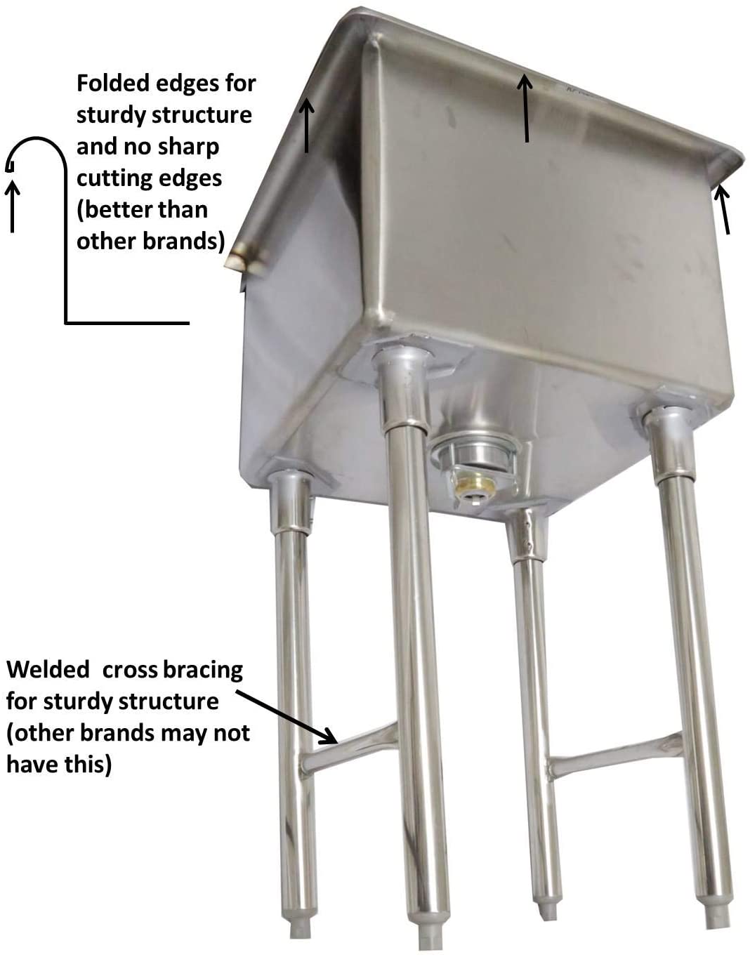 GSW SE15151P One Tub Food Prep Compartment Stainless Steel Commercial Sink - Cross-Braced Legs - 3-1/2 Inch Drain Opening - Strainer Included