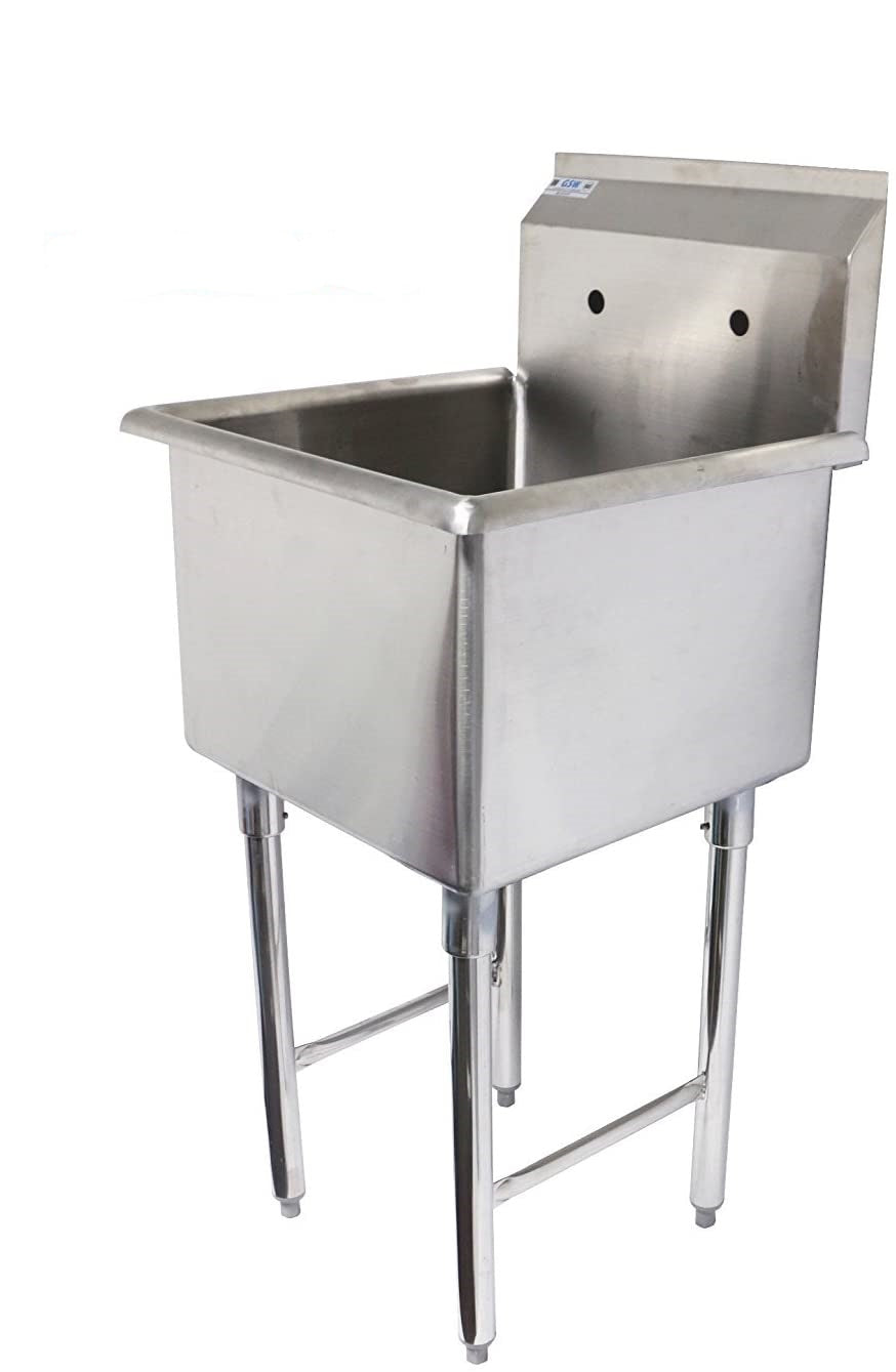 GSW SE15151P One Tub Food Prep Compartment Stainless Steel Commercial Sink - Cross-Braced Legs - 3-1/2 Inch Drain Opening - Strainer Included