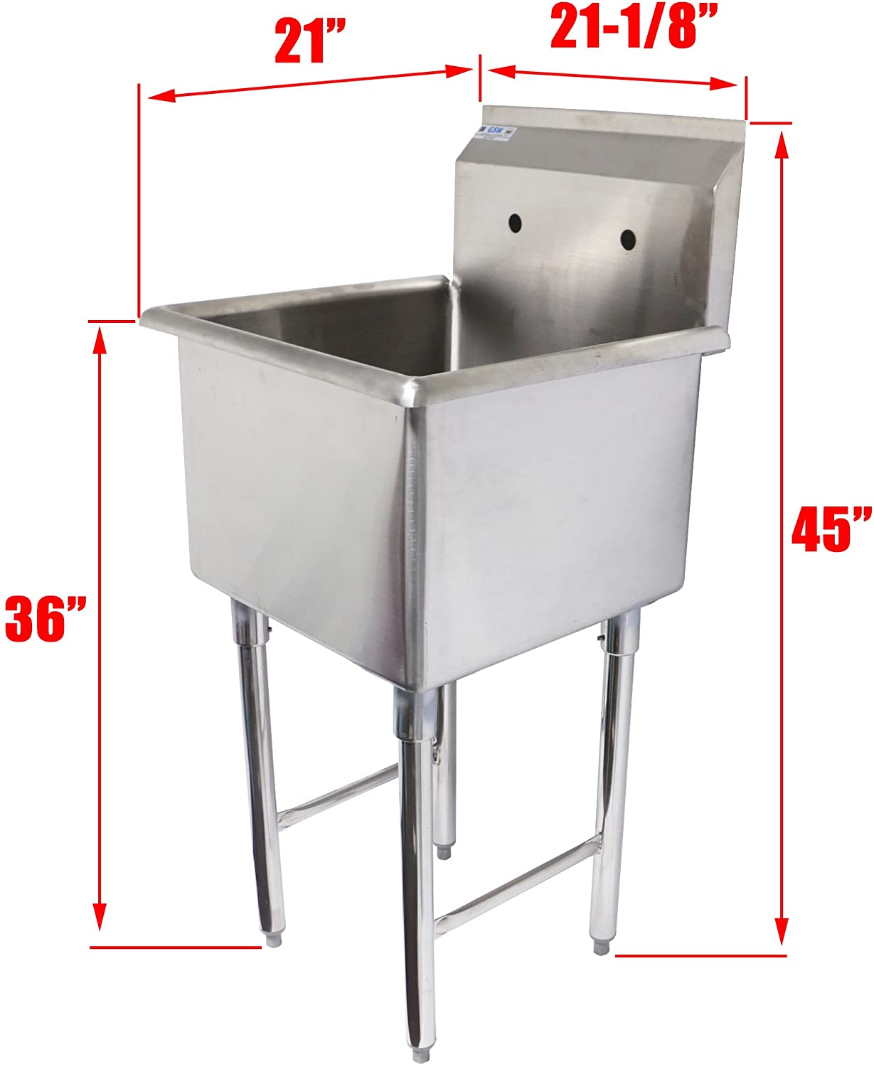 GSW SEE18181P One Tub Food Prep Compartment Stainless Steel Commercial Sink - Cross-Braced Legs - 3-1/2 Inch Drain Opening - Strainer Included