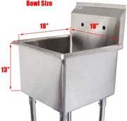 GSW SEE18181P One Tub Food Prep Compartment Stainless Steel Commercial Sink - Cross-Braced Legs - 3-1/2 Inch Drain Opening - Strainer Included