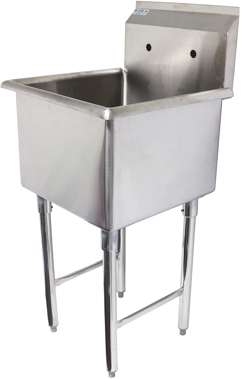 GSW SEE18181P One Tub Food Prep Compartment Stainless Steel Commercial Sink - Cross-Braced Legs - 3-1/2 Inch Drain Opening - Strainer Included