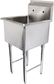 GSW SEE18181P One Tub Food Prep Compartment Stainless Steel Commercial Sink - Cross-Braced Legs - 3-1/2 Inch Drain Opening - Strainer Included