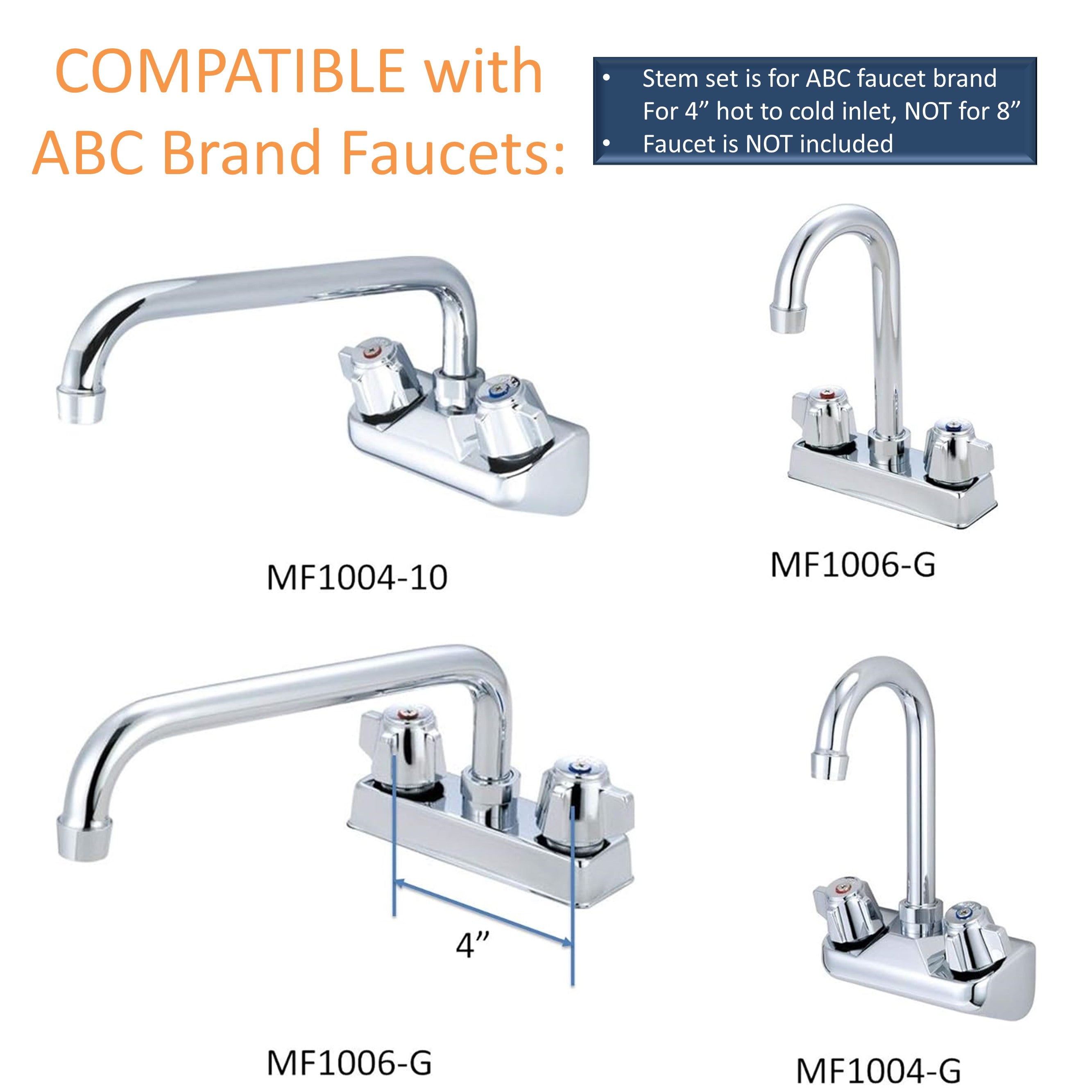ABC Cold Knob Handle Kit with Stem for ABC 4" Hand Sink Faucet, Twist Counter-Clockwise to Open