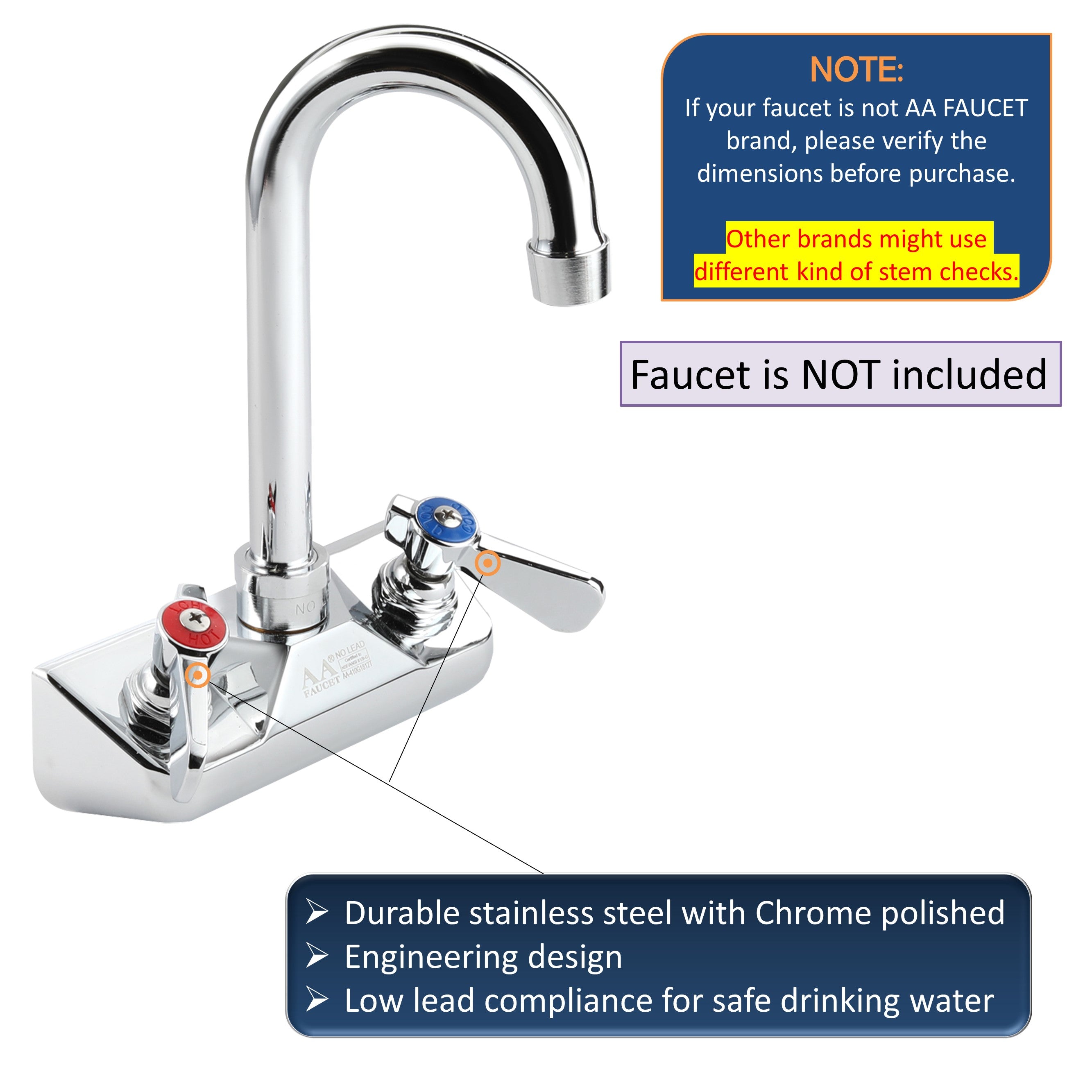 AA Faucet Replacement Stem Check for 4" Hand Sink Faucets
