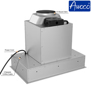 Awoco 36”W Flush Ceiling Mount Insert Island Range Hood, Stainless Steel 4 Speeds 1000 CFM, 8” Round Vent LED Lights Remote Control