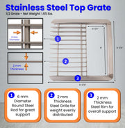 Leyso 12"x12" Type 304 Stainless Steel Floor Sink with 1/2 Top Grate, 6" Deep with 2" Drain for Restaurant, Bar and Commercial