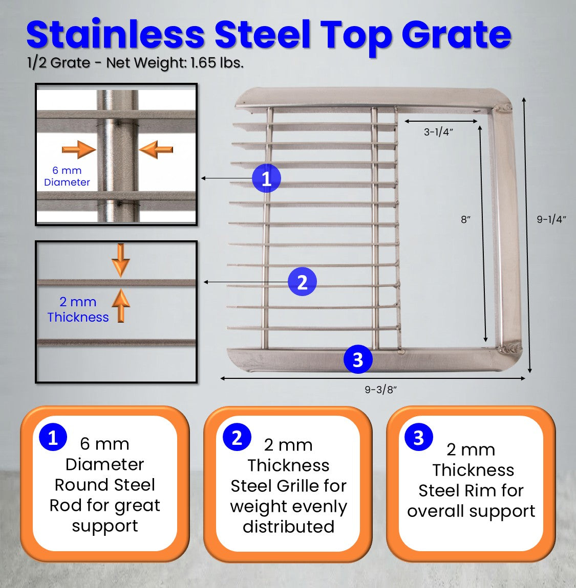 Leyso 12"x12" Type 304 Stainless Steel Floor Sink with 1/2 Top Grate, 6" Deep with 3" Drain for Restaurant, Bar and Commercial